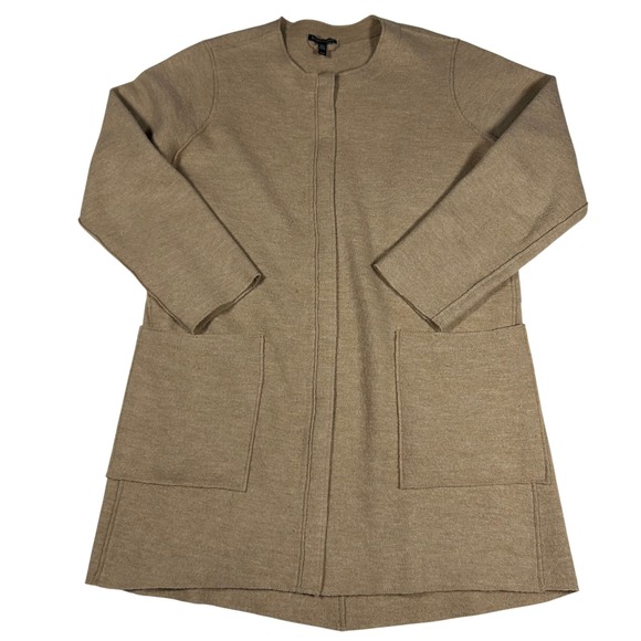 Eileen Fisher Sweaters - Eileen Fisher Womens Round Neck Boxy Jacket Size Medium Camel Boiled Wool Zip